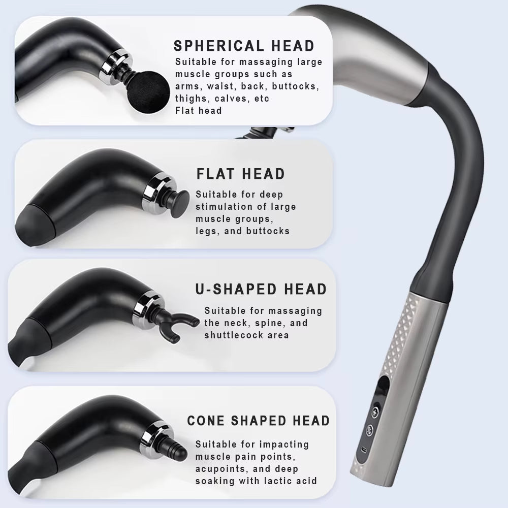 Fascia Gun with Extended Handle and Elbow for Self-Assist Massage of the Upper and Lower Back Muscle Relaxation and Massage Done