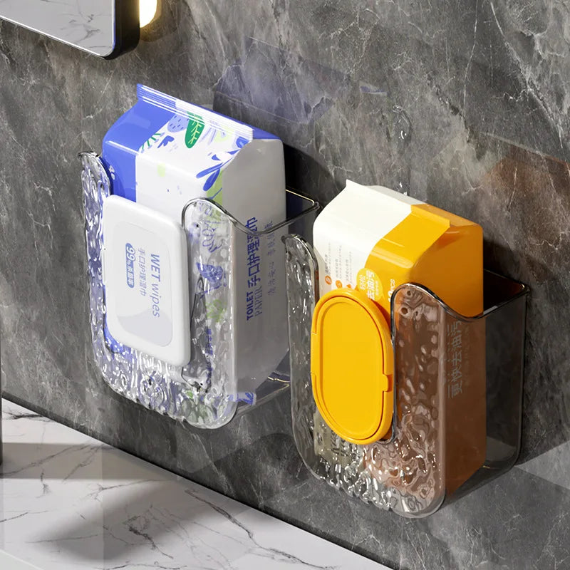 Wet Wipe Box Wall Mounted Wipe Tissue Organiser Toilet Paper Holder Box Self-Adhesive Paper Towel Dispenser for Kitchen Bathroom