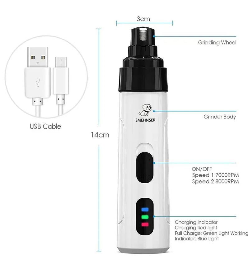 Electric Rechargeable Dog Nail Grinders Dog Cat Paws Nail Grooming Trimmer Tools USB Charging Pet Nail Clippers