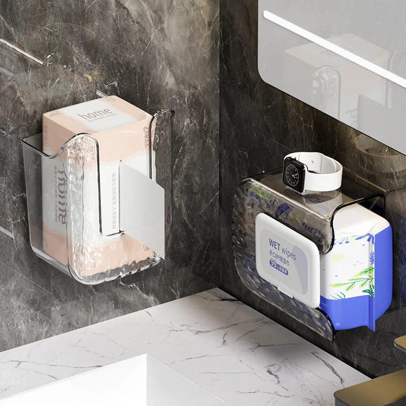 Wet Wipe Box Wall Mounted Wipe Tissue Organiser Toilet Paper Holder Box Self-Adhesive Paper Towel Dispenser for Kitchen Bathroom