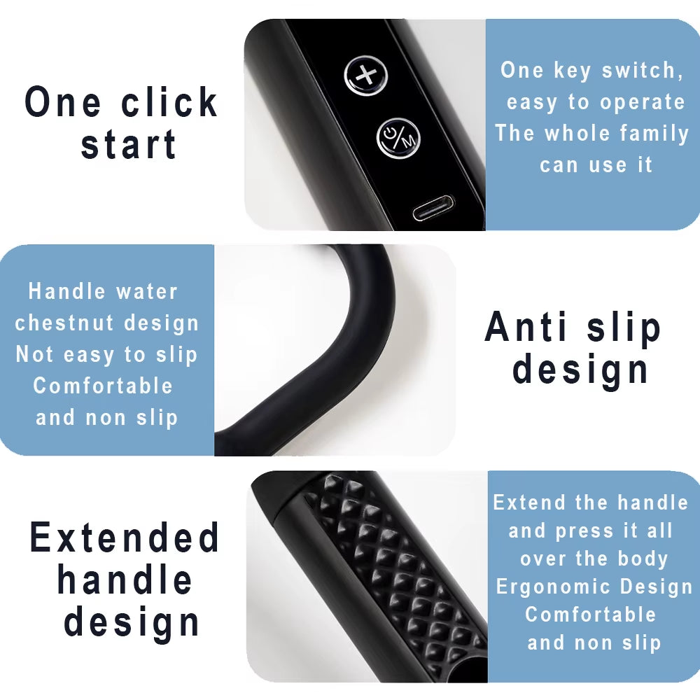 Fascia Gun with Extended Handle and Elbow for Self-Assist Massage of the Upper and Lower Back Muscle Relaxation and Massage Done