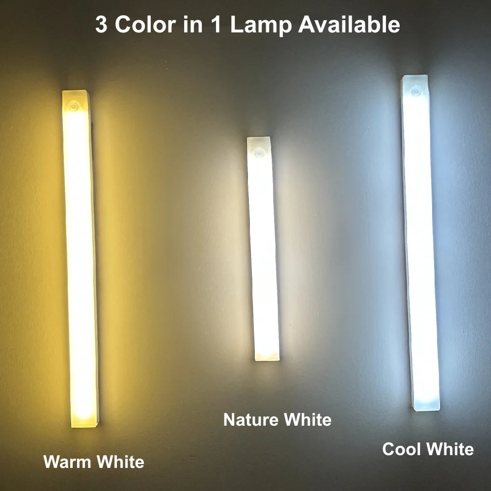 Type C Rechargeable LED Night Light PIR Motion Sensor under Cabinet Lamp for Kitchen Wardrobe Room Bedside Induction Bar Light