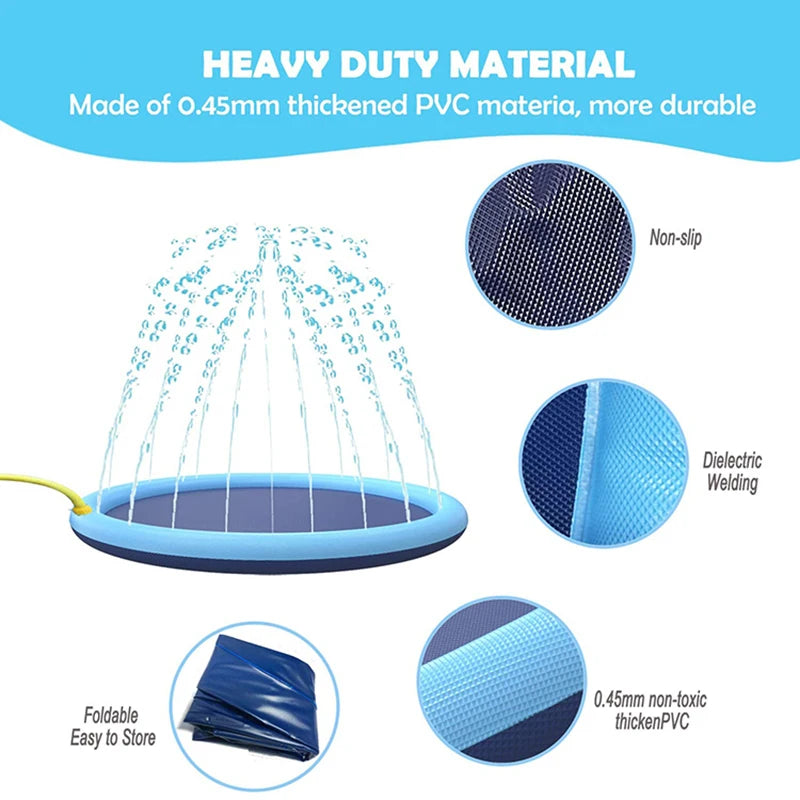 Dog Water Play Mat Splash Pad PVC Interactive Pet Toy for Outdoor Summer Cooling Fun Reusable Crawling Mat