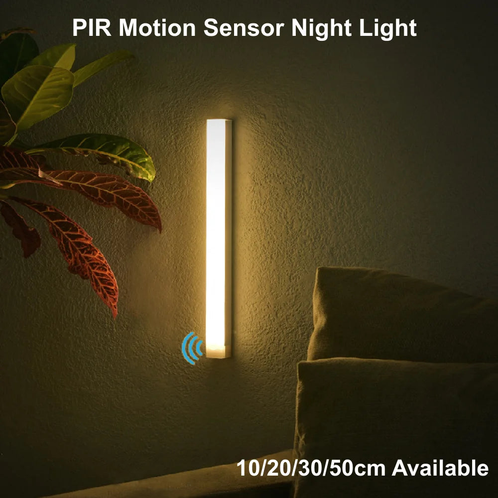 Type C Rechargeable LED Night Light PIR Motion Sensor under Cabinet Lamp for Kitchen Wardrobe Room Bedside Induction Bar Light