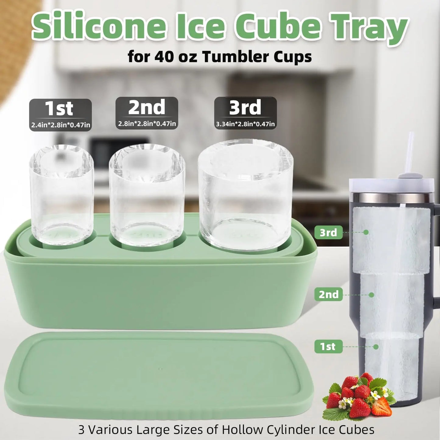 Ice Cube Tray Maker for Stanley Tumbler Cup, Silicone Ice Cube Molds with Lid and Bin for Chilling Cocktails, Whiskey, Drinks