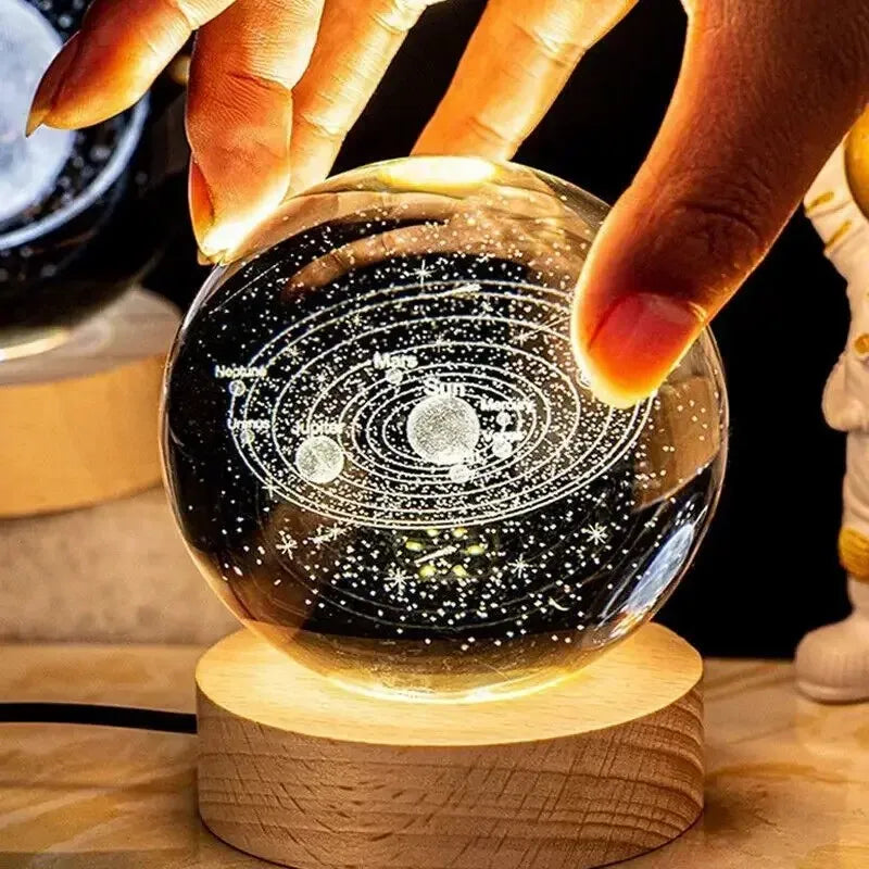 D2 Crystal Ball 3D Planet Ball Decoration Light for Bedroom Home Decor Saturn Sun Crystal Ball Snow Globe Lamp Crystal Spheres