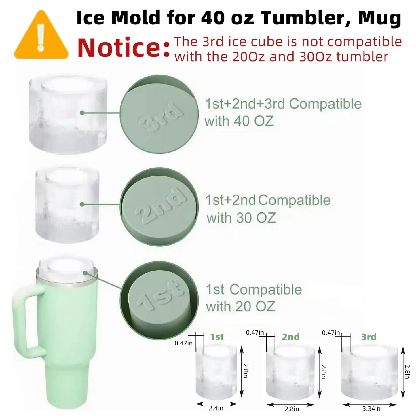 Ice Cube Tray Maker for Stanley Tumbler Cup, Silicone Ice Cube Molds with Lid and Bin for Chilling Cocktails, Whiskey, Drinks