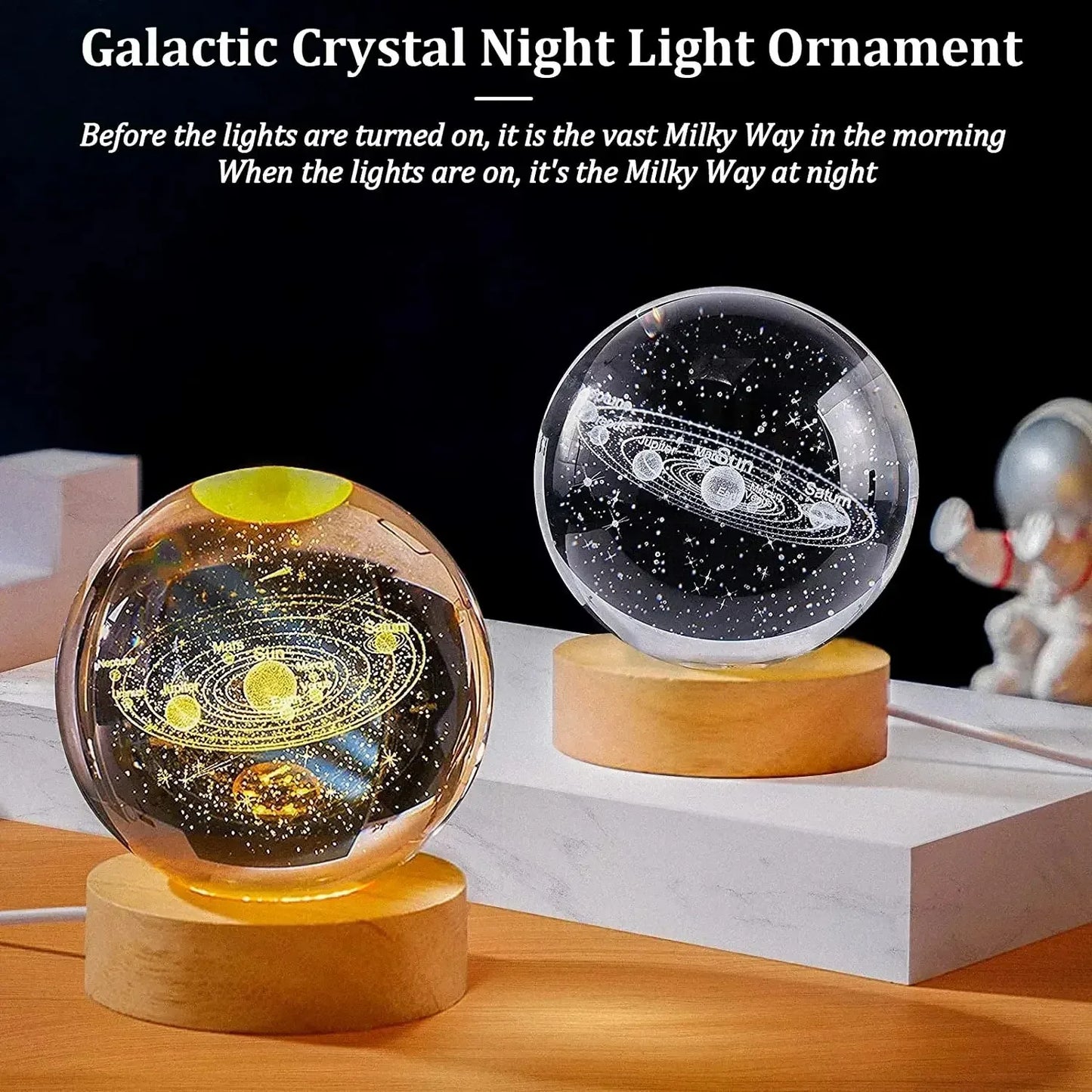 D2 Crystal Ball 3D Planet Ball Decoration Light for Bedroom Home Decor Saturn Sun Crystal Ball Snow Globe Lamp Crystal Spheres