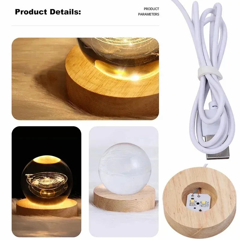 D2 Crystal Ball 3D Planet Ball Decoration Light for Bedroom Home Decor Saturn Sun Crystal Ball Snow Globe Lamp Crystal Spheres