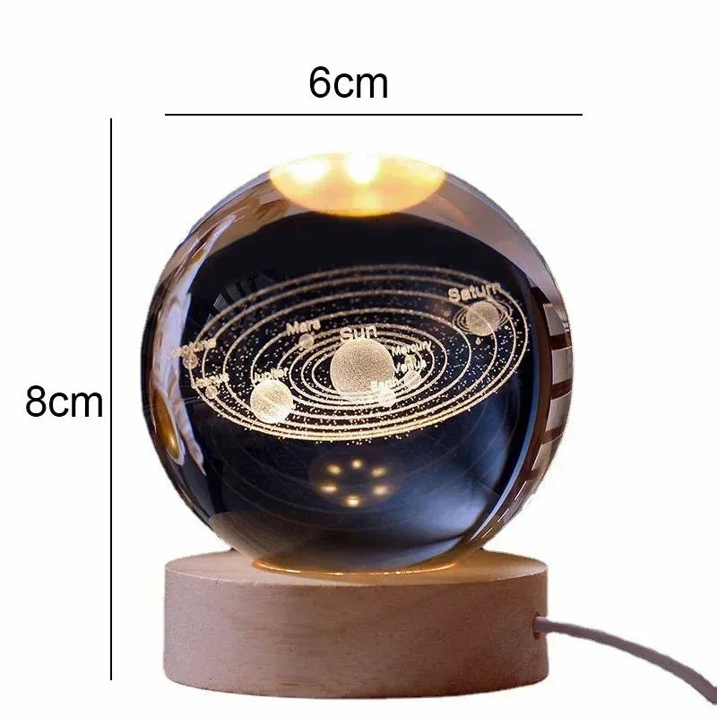 D2 Crystal Ball 3D Planet Ball Decoration Light for Bedroom Home Decor Saturn Sun Crystal Ball Snow Globe Lamp Crystal Spheres