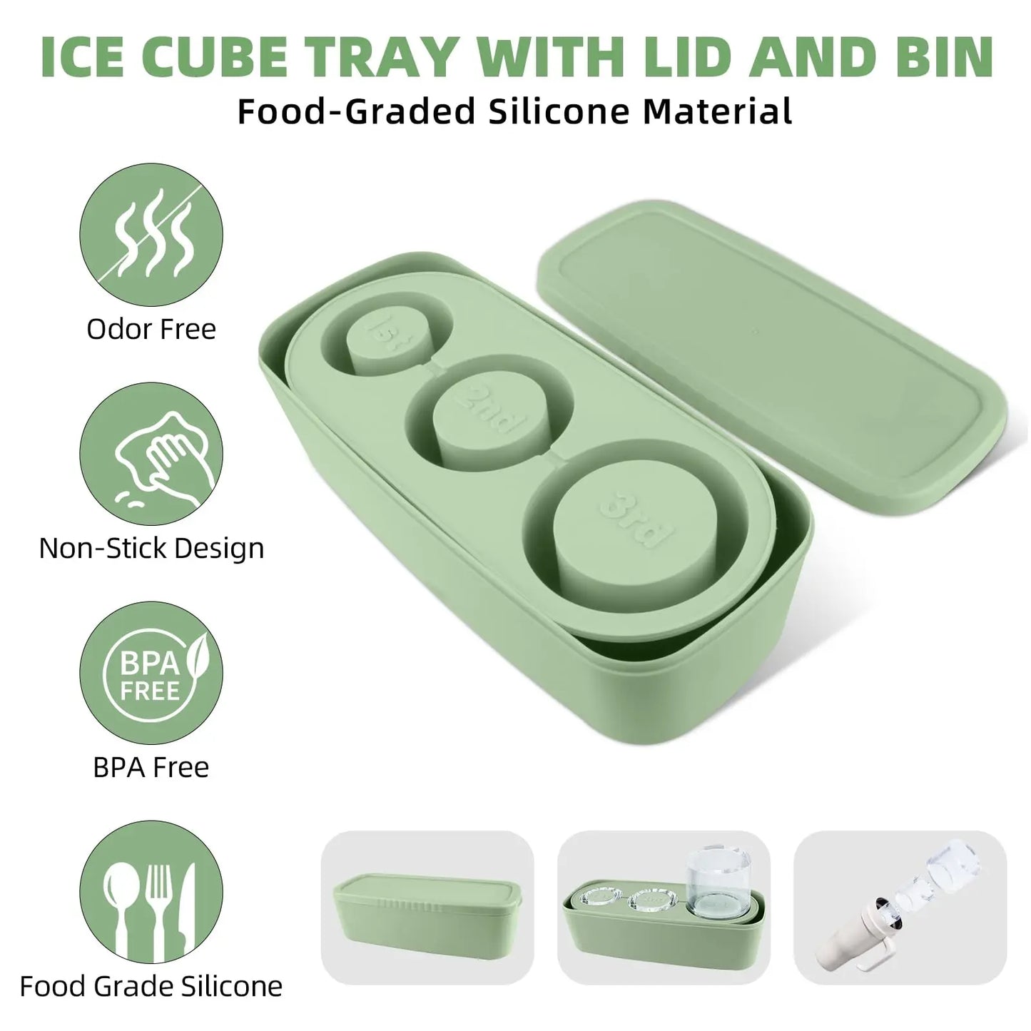 Ice Cube Tray Maker for Stanley Tumbler Cup, Silicone Ice Cube Molds with Lid and Bin for Chilling Cocktails, Whiskey, Drinks