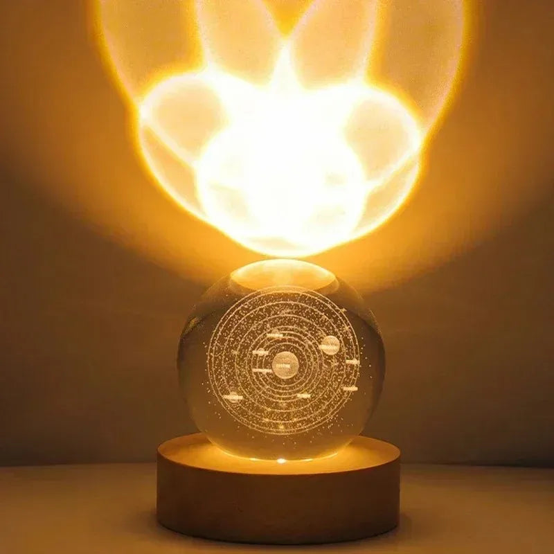 D2 Crystal Ball 3D Planet Ball Decoration Light for Bedroom Home Decor Saturn Sun Crystal Ball Snow Globe Lamp Crystal Spheres