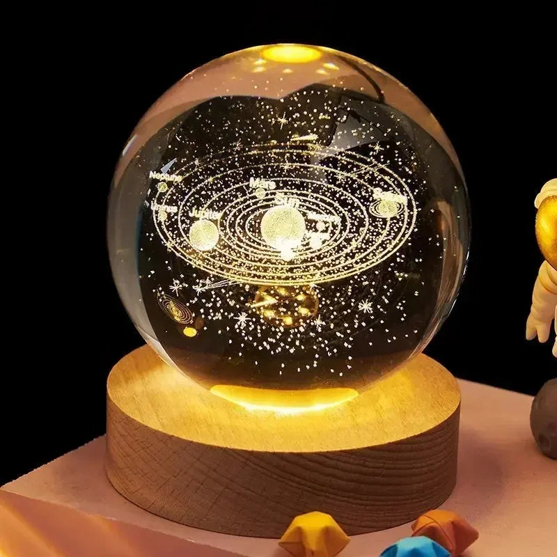 D2 Crystal Ball 3D Planet Ball Decoration Light for Bedroom Home Decor Saturn Sun Crystal Ball Snow Globe Lamp Crystal Spheres