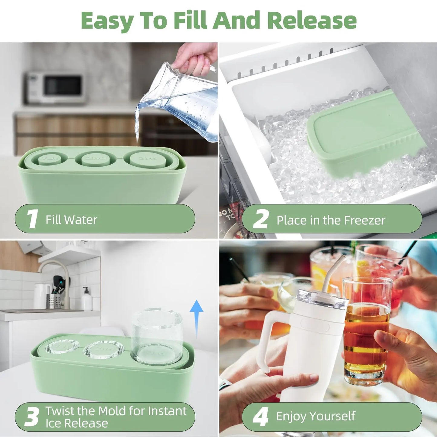 Ice Cube Tray Maker for Stanley Tumbler Cup, Silicone Ice Cube Molds with Lid and Bin for Chilling Cocktails, Whiskey, Drinks