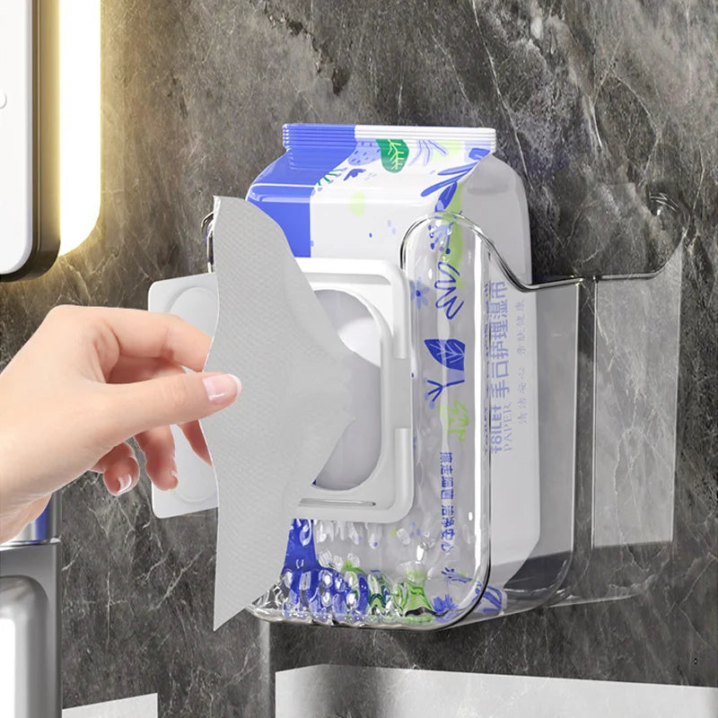 Wet Wipe Box Wall Mounted Wipe Tissue Organiser Toilet Paper Holder Box Self-Adhesive Paper Towel Dispenser for Kitchen Bathroom