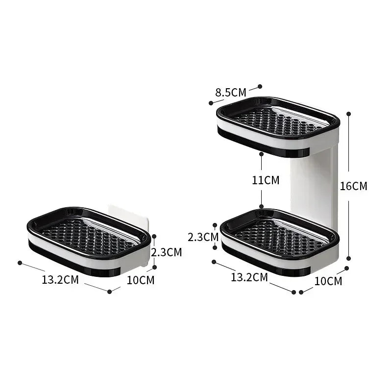 Wall Mounted Double Layer Soap Dish Punch-Free Drawer Draining Holder Kitchen Sponge Storage Box Bathroom Organizer Rack Shelves
