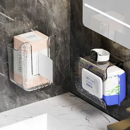 Wet Wipe Box Wall Mounted Wipe Tissue Organiser Toilet Paper Holder Box Self-Adhesive Paper Towel Dispenser for Kitchen Bathroom