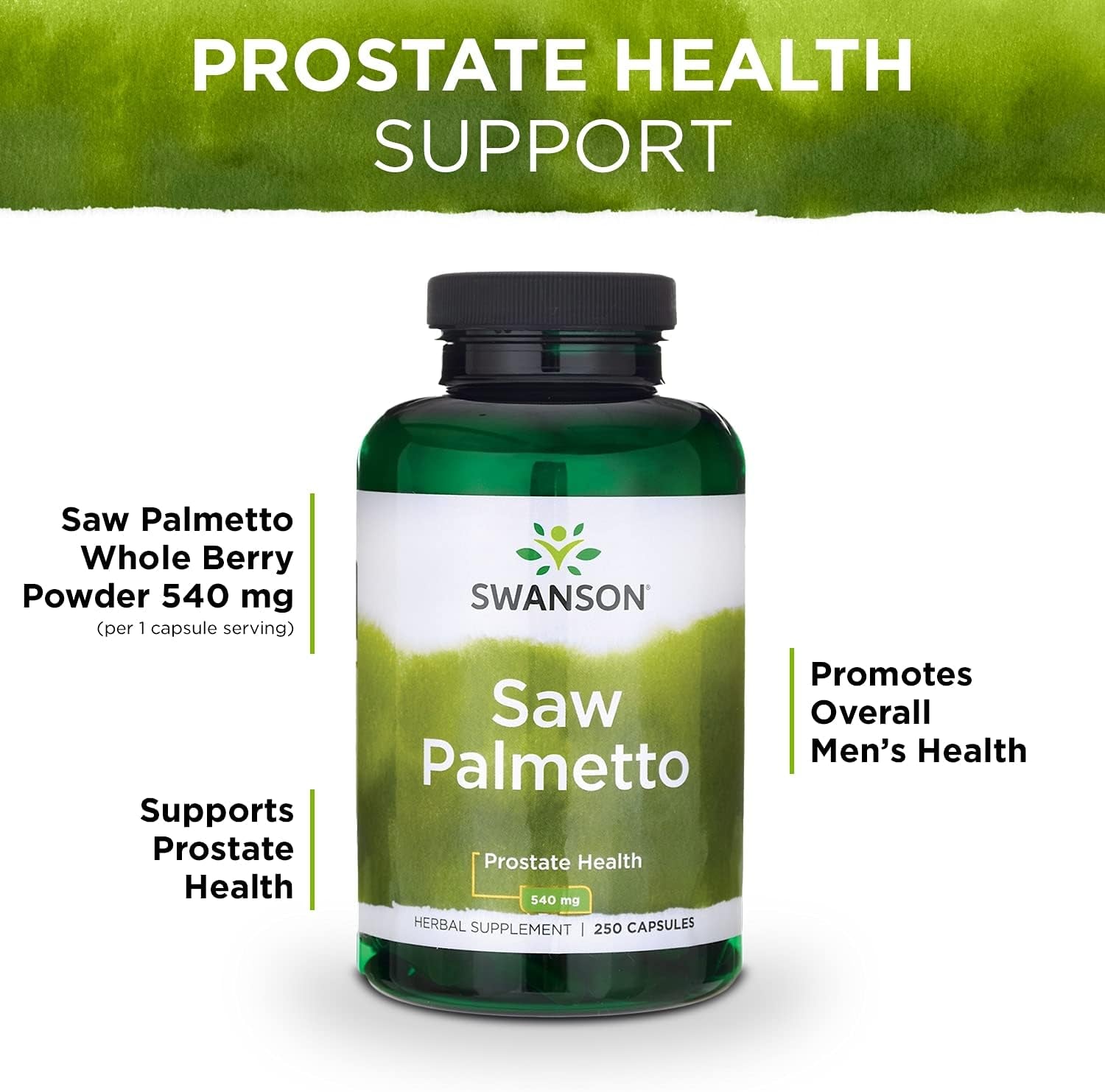 Saw Palmetto Herbal Supplement for Men Prostate Health Hair Supplement Urinary Health 540 Mg 250 Capsules