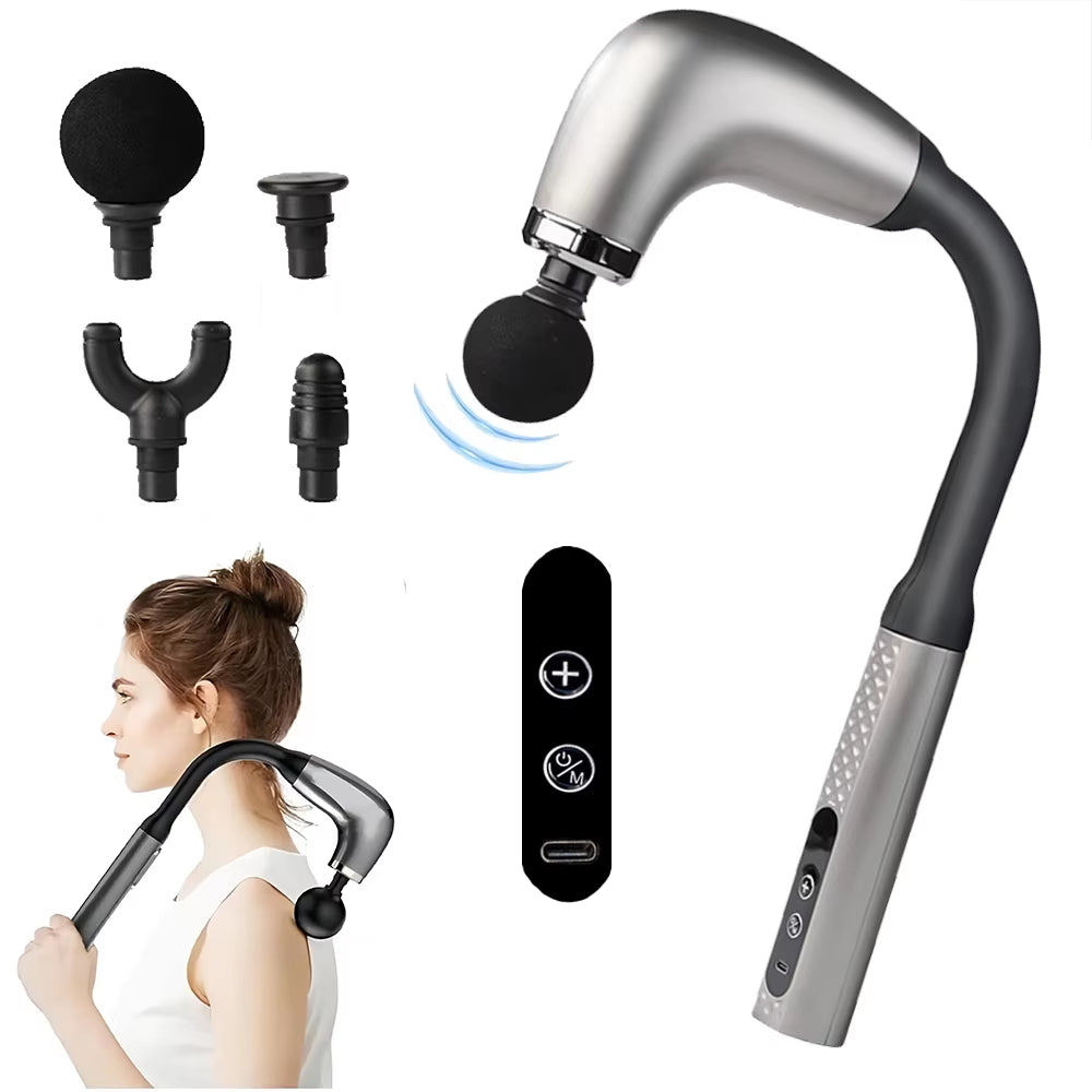 Fascia Gun with Extended Handle and Elbow for Self-Assist Massage of the Upper and Lower Back Muscle Relaxation and Massage Done