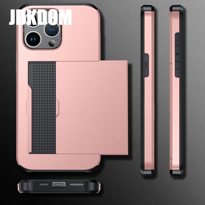 Slide Card Slot Wallet Phone Case for Iphone 16 15 14 plus 13 12 Mini 11 Pro Max Shockproof Card Bag Cover for Iphone 16E