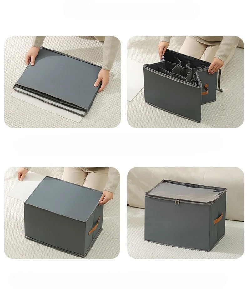 Foldable Shoe Organizer with Lid Dustproof Storage Box for Shoes Clothes Accessories Home Organization Box