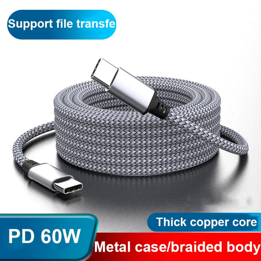 Type C to Type C 60W Fast Charger Cable 1M 2M 3M 5M 8M PD Extension Data Cable for Iphone 15 Macbook Xiaomi Samsung Camera