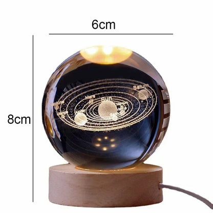 D2 Crystal Ball 3D Planet Ball Decoration Light for Bedroom Home Decor Saturn Sun Crystal Ball Snow Globe Lamp Crystal Spheres