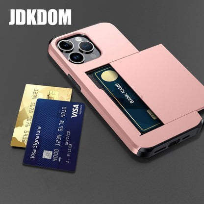 Slide Card Slot Wallet Phone Case for Iphone 16 15 14 plus 13 12 Mini 11 Pro Max Shockproof Card Bag Cover for Iphone 16E