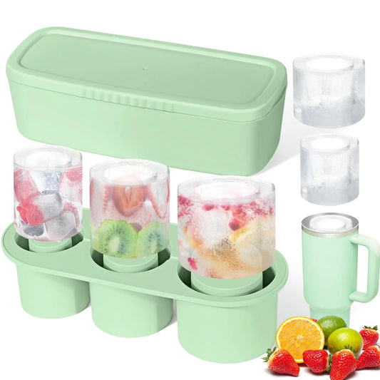 Ice Cube Tray Maker for Stanley Tumbler Cup, Silicone Ice Cube Molds with Lid and Bin for Chilling Cocktails, Whiskey, Drinks