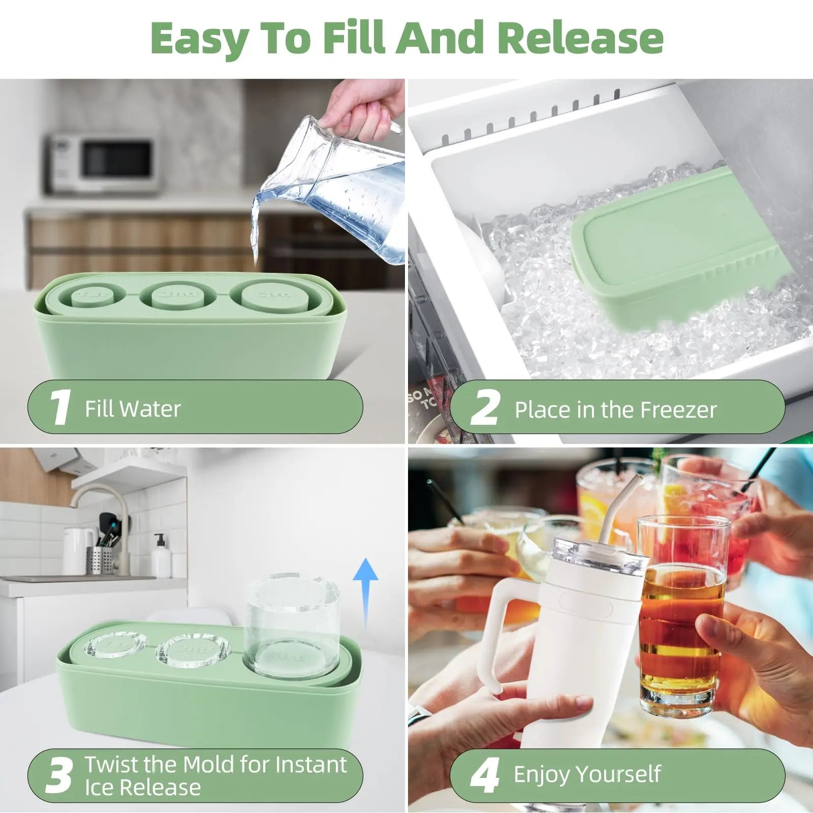 Ice Cube Tray Maker for Stanley Tumbler Cup, Silicone Ice Cube Molds with Lid and Bin for Chilling Cocktails, Whiskey, Drinks