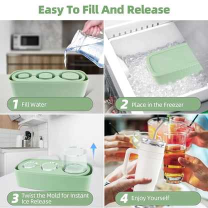Ice Cube Tray Maker for Stanley Tumbler Cup, Silicone Ice Cube Molds with Lid and Bin for Chilling Cocktails, Whiskey, Drinks