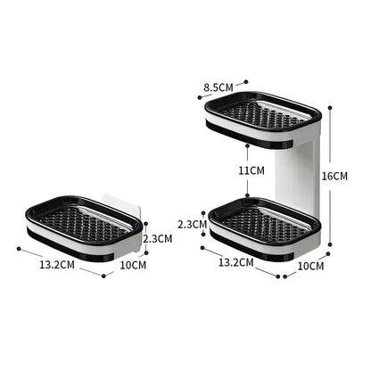 Wall Mounted Double Layer Soap Dish Punch-Free Drawer Draining Holder Kitchen Sponge Storage Box Bathroom Organizer Rack Shelves
