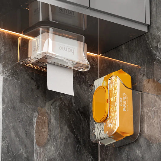 Wet Wipe Box Wall Mounted Wipe Tissue Organiser Toilet Paper Holder Box Self-Adhesive Paper Towel Dispenser for Kitchen Bathroom